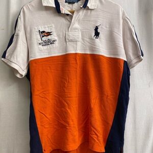 Ralph Lauren Men's Orange and Navy Polo Shirt